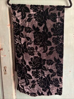 Velvet Floral Burnout Scarf in Charcoal and Black